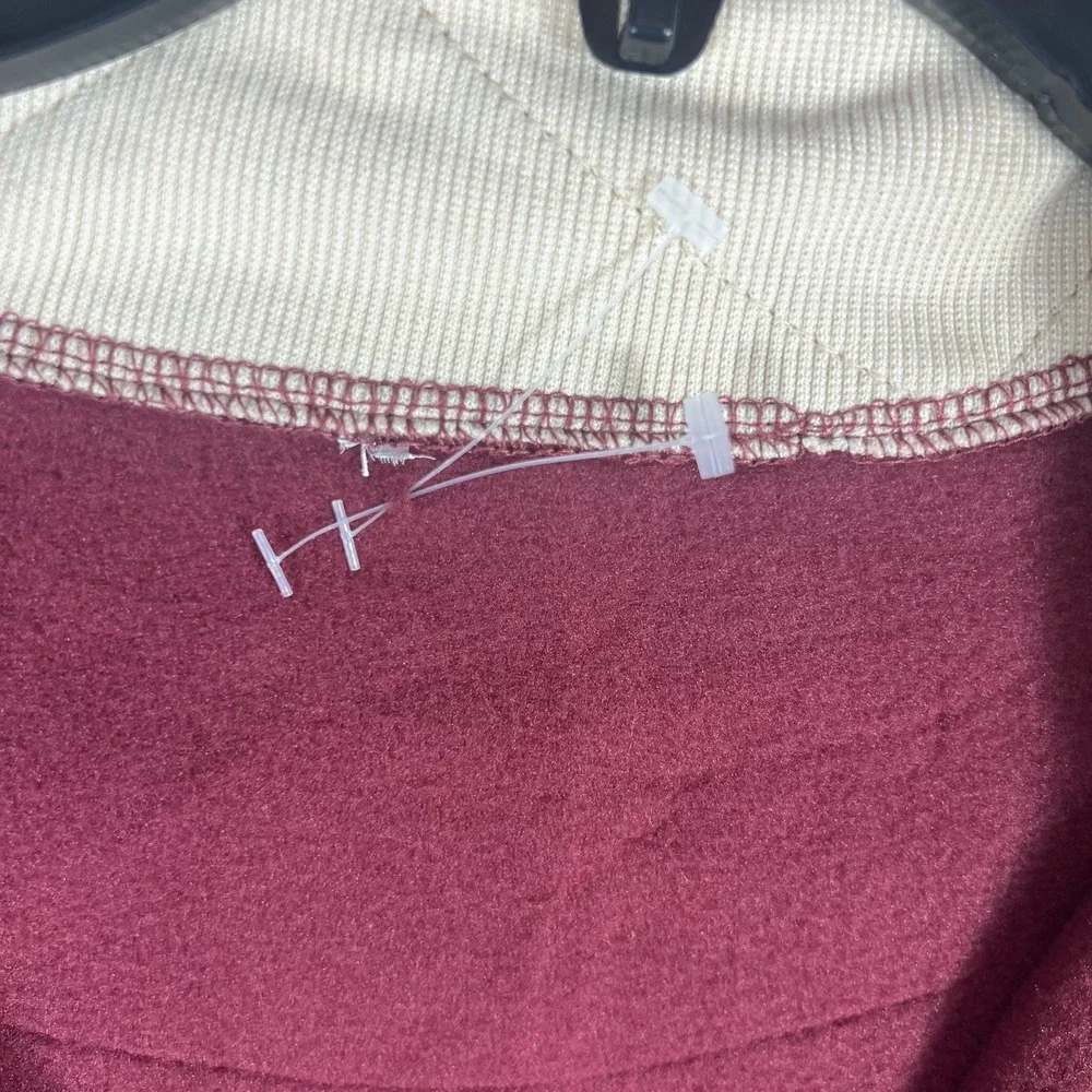 Women's Burgundy Cream Snap Collar Pullover Fleece Sweater Size XL Relaxed Fit